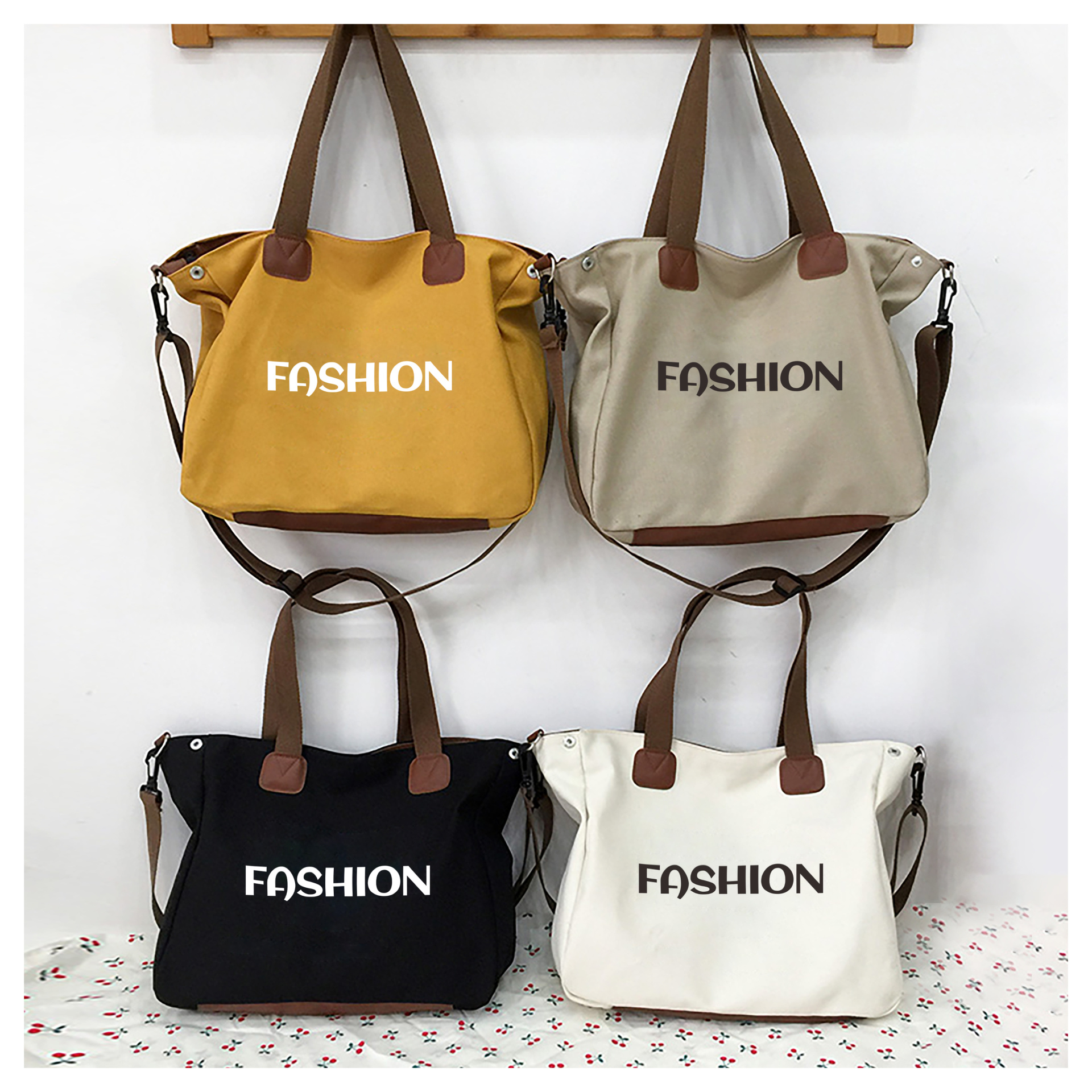 时尚拼接帆布手提袋