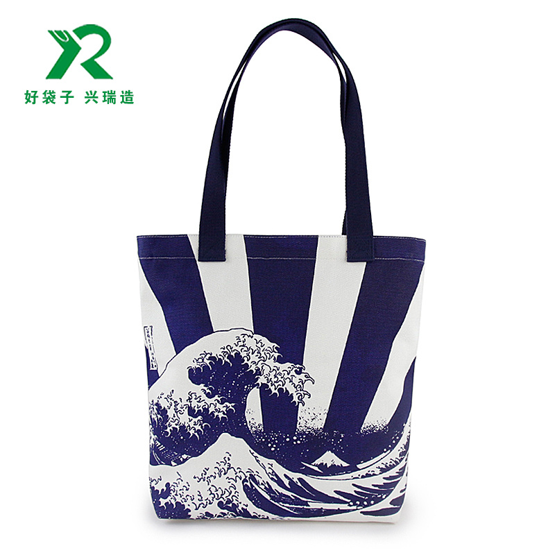 蓝色海浪印花帆布袋