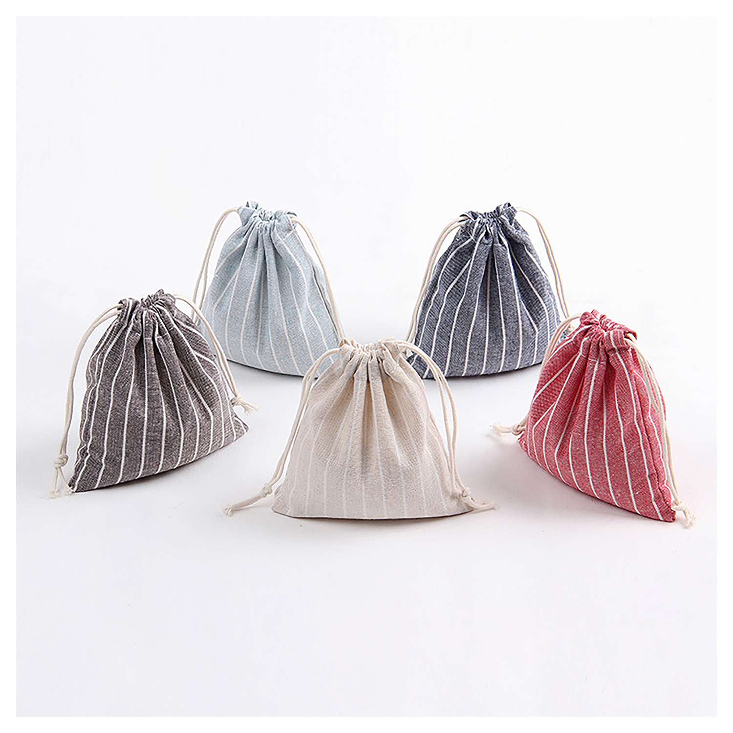 素色条纹束口袋